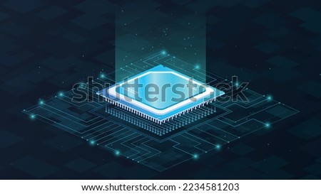 Quantum computer concept. Gadgets and devices, modern technologies and innovations. Advertising poster or banner for website, marketing. Chipset and board. Cartoon isometric vector illustration