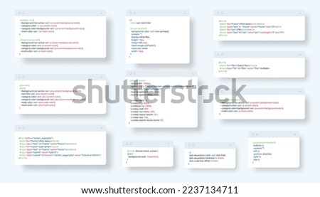 Program windows code white. Programming and IT technologies. Innovation and digital world, cyberspace. Poster or banner for website. Structuring and information. Cartoon flat vector illustration