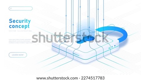 Phone security concept. Big padlock. Landing page design. Access to profile or account, protection of personal data and security. Verification and authentication. Cartoon isometric vector illustration