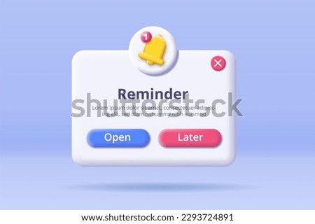 3D reminder concept. Notification with bells and options. Interface for mobile applications and programs. UI and UX design. Timetable and events, planning. Cartoon vector illustration