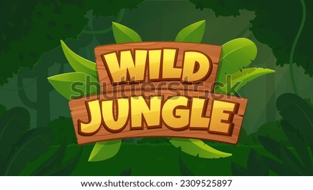 Wild jungle text concept. Plate with inscription against backdrop of tropical and exotic foliage. African safari and flora. Pioster or banner for website. Cartoon flat vector illustration