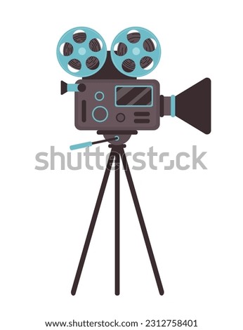 Cinema camera concept. Icon for website. Media and multimedia equipment for creating video and production interesting shows and cointent. Cartoon flat vector illustration isolated on white background