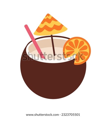Summer coconut cocktail vector concept. Cold and refreshing drink for hot weather. Dessert and beverage. Graphic element for website. Cartoon flat illustration isolated on white background