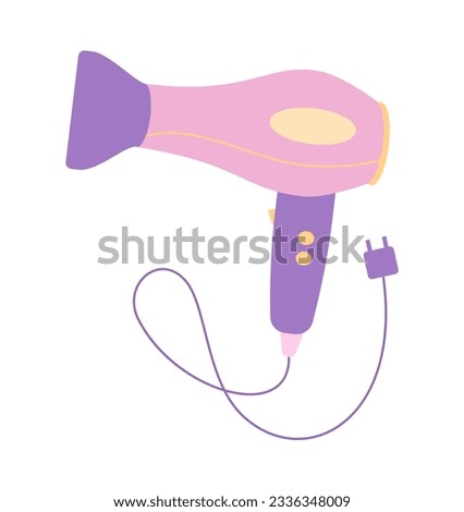 Personal hygiene hairdryer concept. Gadget and device for beauty salon. Equipment for barber shop. Poster or banner for website. Cartoon flat vector illustration isolated on white background