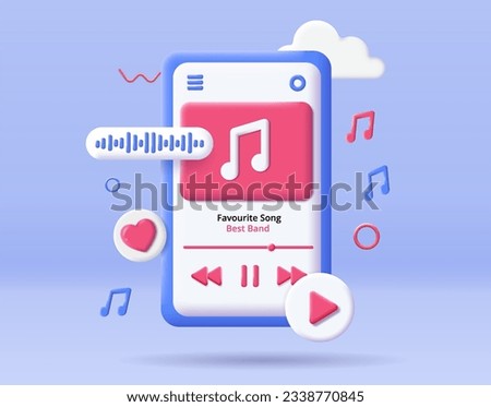 3D music player icon. Favorite songs and playlist from best band. Interface for mobile application or program. Equipment for music and audio files. Cartoon isometric vector illustration