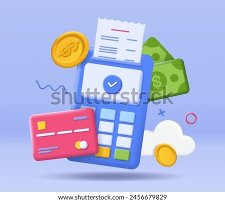 3D payment poster. Credit card near atm terminal. Cashless transfers and transactions on internet. Digital and electronic wallet. Landing webpage design. Cartoon isometric vector illustration