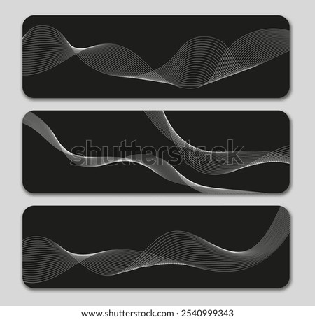 Abstract curved lines on black background. Sound waves shape. Music and song, melody. Minimalist creativity and art. Modern technologies and futuristic style. Linear vector collection