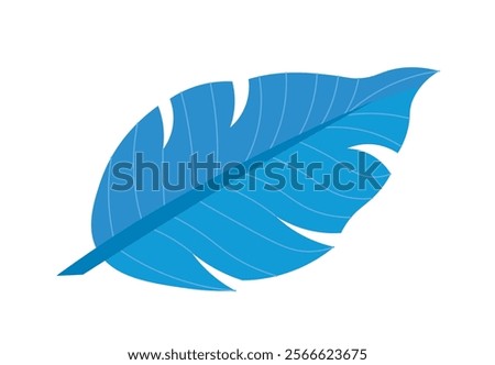 Colorful feather icon. Blue bird feather. Falling, floating or flying object. Softness and weightless. Sticker for social networks. Flat vector illustration isolated on white background