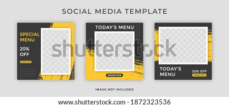 Set of Editable square food banner template designs with brushstrokes. Suitable for Social Media Post restaurant and culinary digital Promotion.
