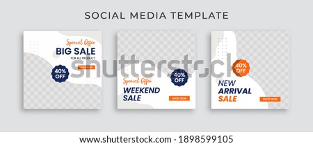 Collection of social media template post. Web banner sale for ad. Design with blue and orange color. Instagram template post.