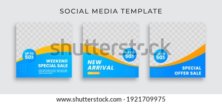 Set of Editable minimal square banner template. blue and yellow gradient background color. Suitable for social media post and web internet ads. Vector illustration.