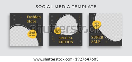 Set of Editable minimal square banner template. Black and yellow background color. Suitable for social media post and web internet ads.