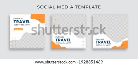 Editable template post for social media ad. web banner ads for travel promotion .design with white, blue and yellow color. 