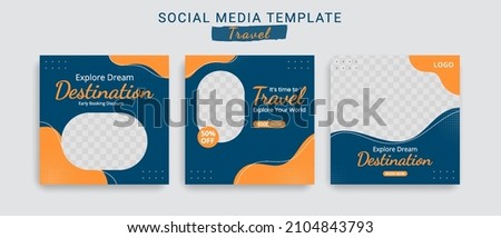 Editable template post for social media ad. web banner ads for travel promotion .design with blue and yellow color. 