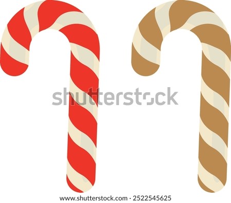 Candy Cane Vector Flat Icon Design. Christmas candy cane. Christmas stick. Traditional xmas candy with red, brown and white stripes. Santa caramel cane with striped pattern. Vector illustration