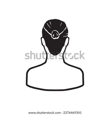 Silhouette icon of a man back with man-bun hair, black	