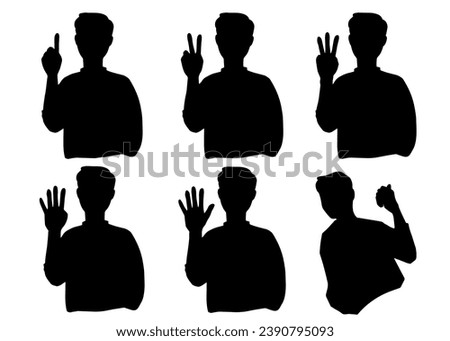 Set of male silhouettes showing numbers 1 to 5 with fingers, black
