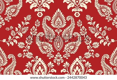 Motifs Ikat floral paisley embroidery on white background.geometric ethnic oriental pattern traditional.Aztec style abstract vector illustration.design for texture,fabric,clothing,wrapping,decoration