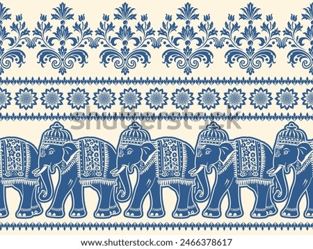 Seamless Pattern Tribal Ethnic indian Elephant pattern,Thai elephant, paisley and hamsa. Ethnic indian elephant background Hand drawn illustration. Wallpaper, cloth design, fabric, tissue, carpet