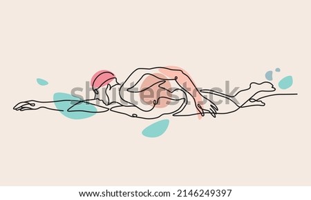 Continuous one line drawing of front crawl freestyle swimmer