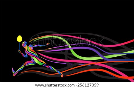 Badminton sport invitation poster or flyer background with empty space,  banner template. Abstract colorful badminton player on black background -  Stock Image - Everypixel