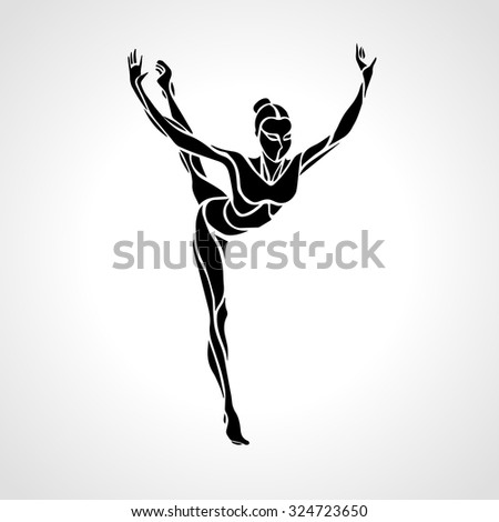 Creative Silhouette Of Gymnastic Girl. Art Rhythmic Gymnastics, Black ...