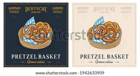 Bavarian pretzel basket retro vintage illustration