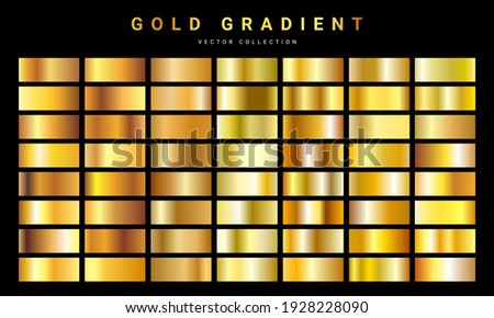Set of gold foil texture background. Golden, copper, brass and metal gradient template. Vector illustration