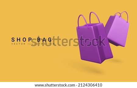 Set of 3d realistic colorful shopping bags. Vector Illustration