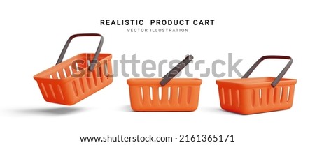 Set of 3d realistic red plastic shopping cart isolated on white background. Vector illustration