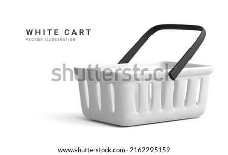 White empty shopping basket. Online store. Realistic shopping cart isolated on white background. Vector illustration