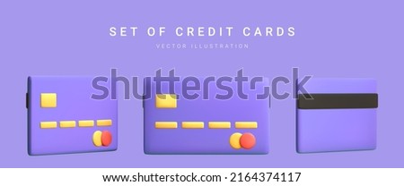Realistic design credit cards set in different position isolated on light background. Vector illustration 