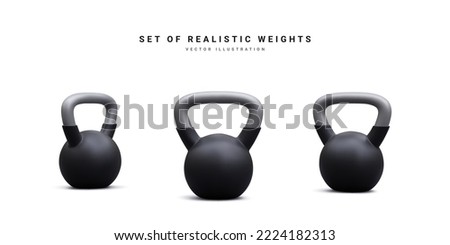 Set of 3d realistic weights kettlebell isolated on white background. Vector illustration