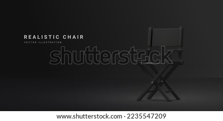 3d realistic black director chair isolated on dark background. Vector illustration