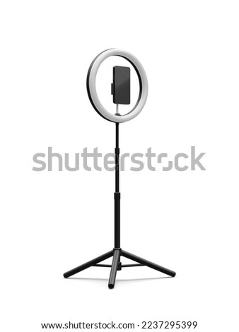 3d realistic phone on tripod with light bulb. Live stream concept. Vector illustration