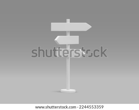 3d realistic street sign isolated on light background. Direction sign post with arrow. Signboard pointer with wooden pole. Vector illustration