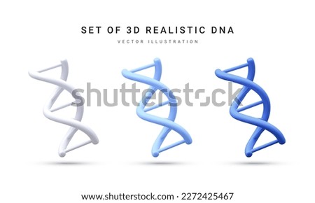 Set of 3d realistic medical spiral genetic dna for molecular chemistry, physics science, biochemistry in cartoon style isolated in white background. Vector illustration