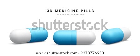 Set of 3d realistic capsule pills isolated on white background. Medicine and drugs. Vector illustration