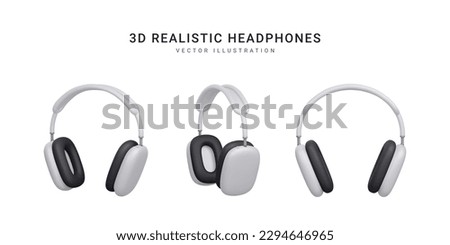 Set of 3d realistic wireless headphones isolated on white background. Vector illustration