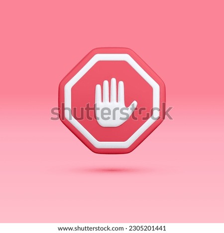 3d realistic stop sign isolated light background. Hand stop symbol. Traffic stop. Symbol of restricted and dangerous. Vector illustration