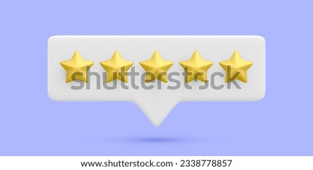 3d realistic bubble rating five stars for excellent services. Rating from customer, product review. Quality customer feedback concept. Vector illustration