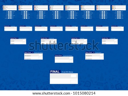 Tournament schedule, Football championship Bracket on blue abstract background. Size A2 ready for print. Vector Illustration.