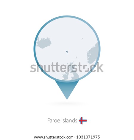 Map pin with detailed map of Faroe Islands and neighboring countries.