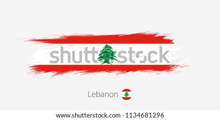 Flag of Lebanon, grunge abstract brush stroke on gray background. Vector illustration.