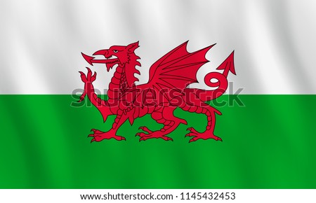 Wales flag with waving effect, official proportion.