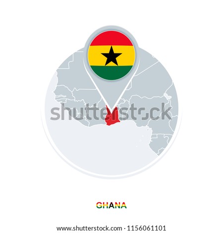 Ghana map and flag, vector map icon with highlighted Ghana