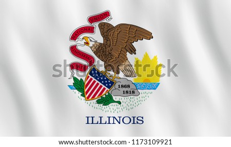 Illinois US state flag with waving effect, official proportion.