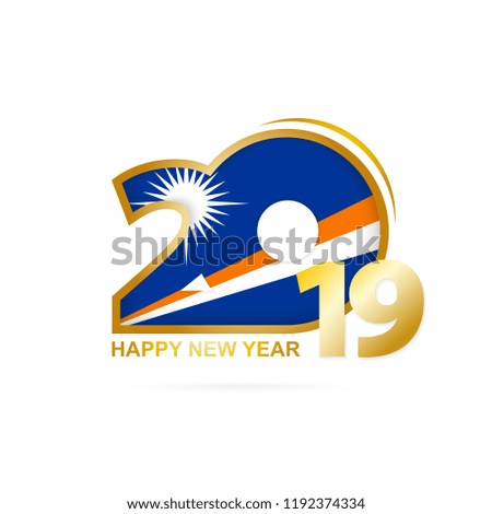 Year 2019 with Marshall Islands Flag pattern. Happy New Year Design. Vector Illustration.