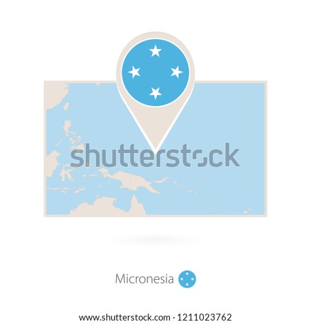 Rectangular map of Micronesia with pin icon of Micronesia