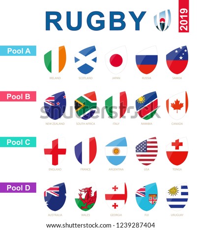 Rugby 2019, all pools and flag of rugby tournament.